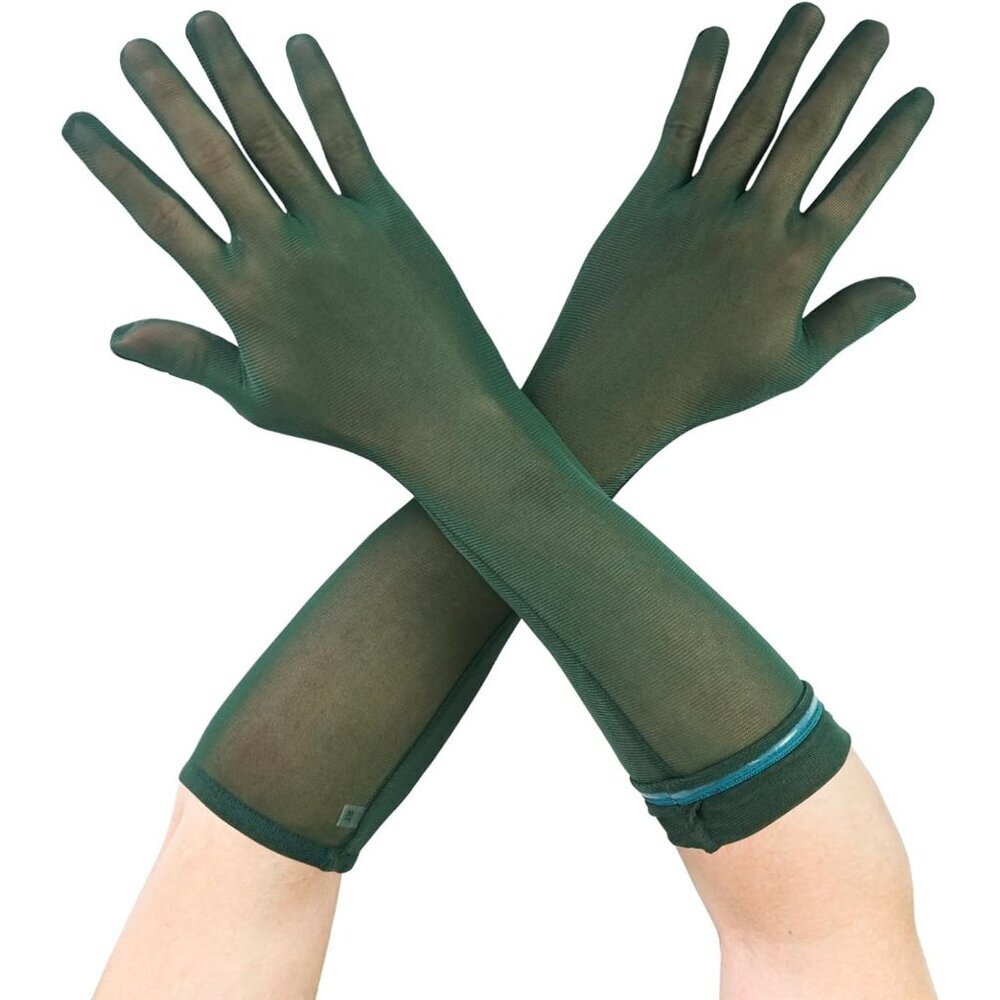 Women's Green Tulle Mesh Elbow Length Gloves Wedding Party Dress Costume